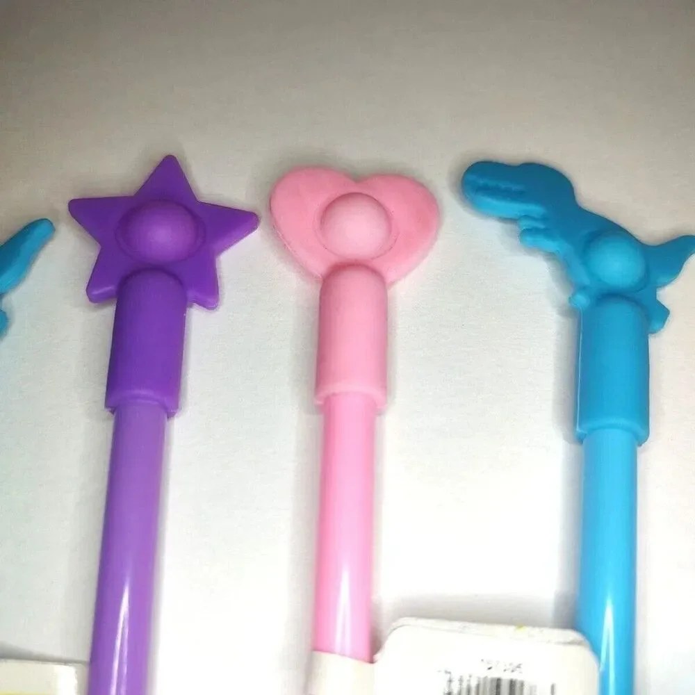 Lot of 5 Novelty Ink Pen Unicorn Dinosaur Star Heart Silicone Fidget Pop Game